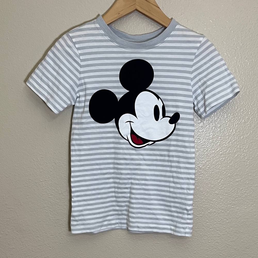 Hanna Andersson Disney Mickey Mouse White Gray Stripe Cotton T-Shirt